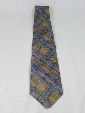 Cocktail Colors Classic Plaid Men's Tie in Olive, Blue & Mauve